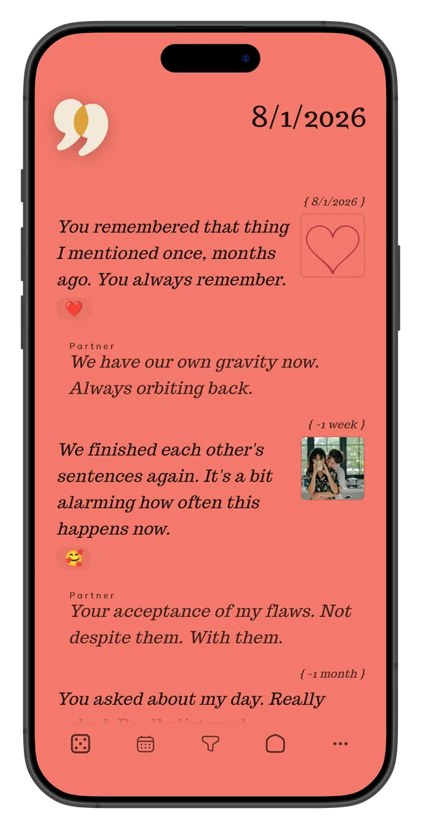 Couple journal with emoji reactions on daily entries, Sharing Me 2.1